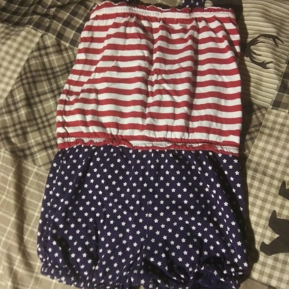 American Flag Summer Romper 4T red blue stars - Picture 3 of 5